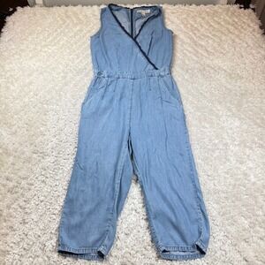 Mango Jeans Denim Jumpsuit XS Blue Sleeveless Pockets Casual Romper Retro Vibes
